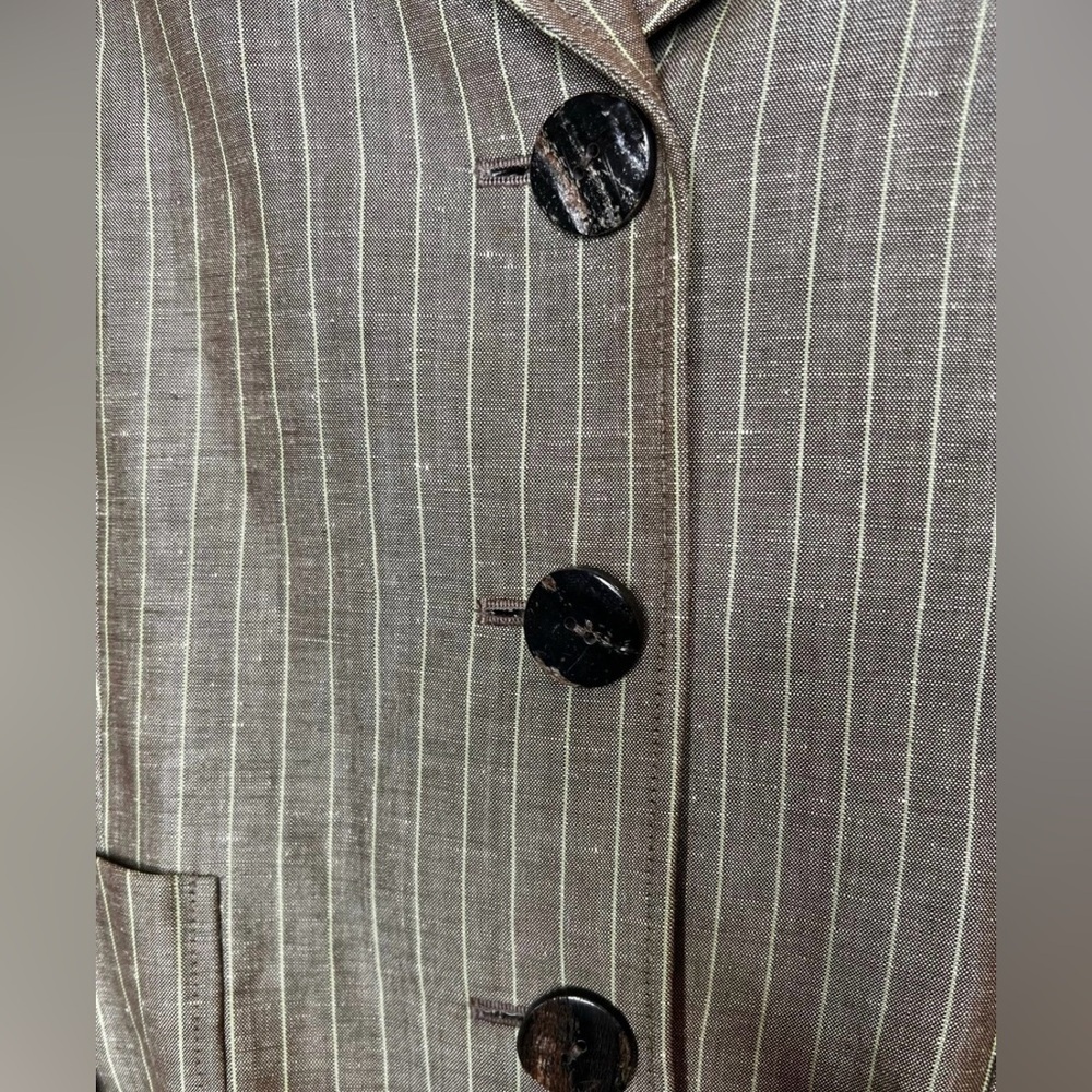 Lafayette 148 New York Wool Linen Blend Pinstripe Blazer Size 12 - Picture 3 of 4